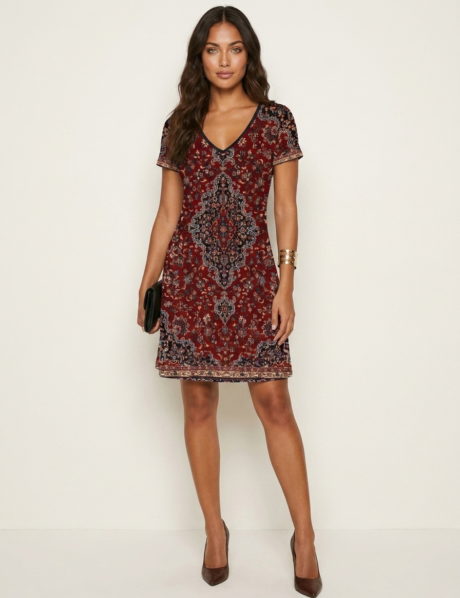 V-neck dress with a striking print - Jade