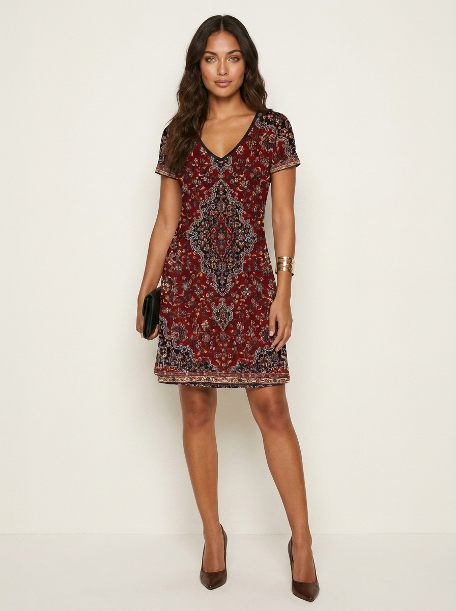 V-hals jurk met opvallende print - Jade