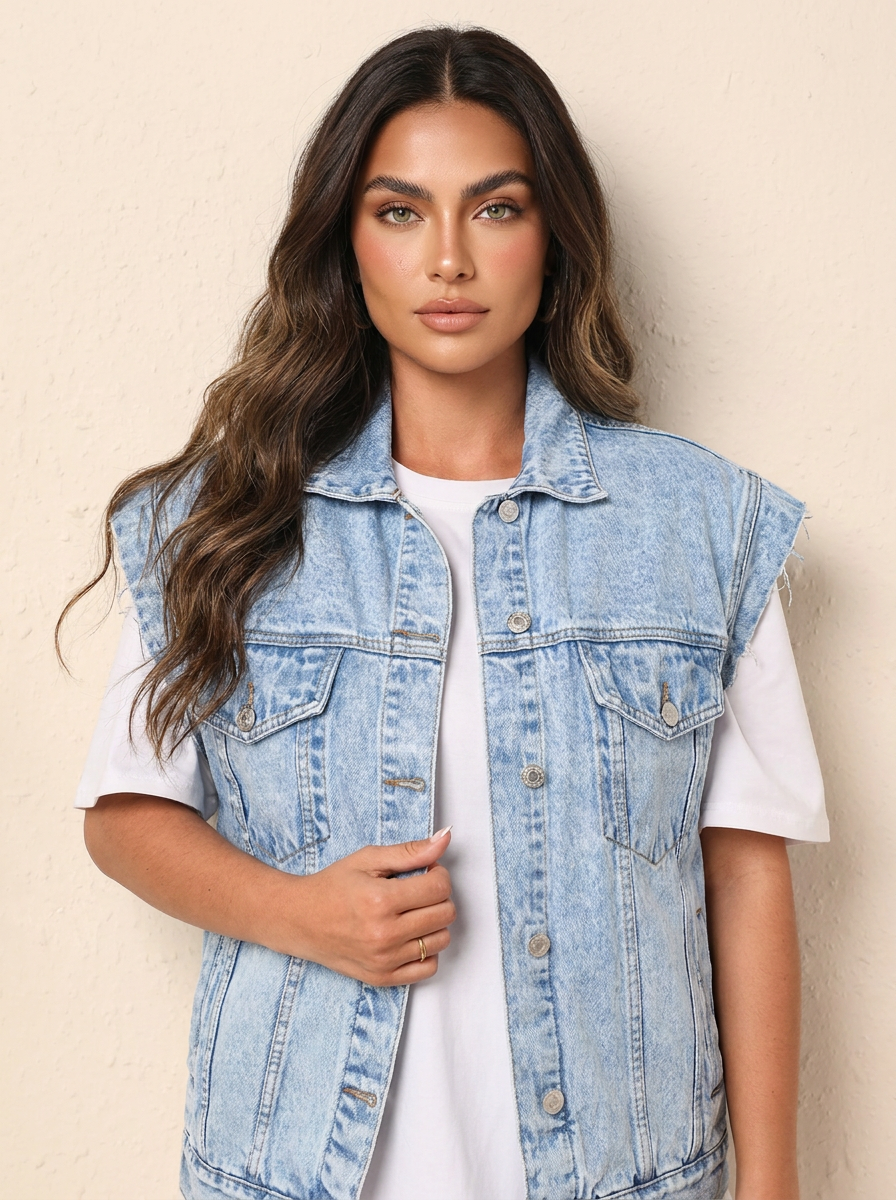 Denim gilet met stoere vintage look - Jade
