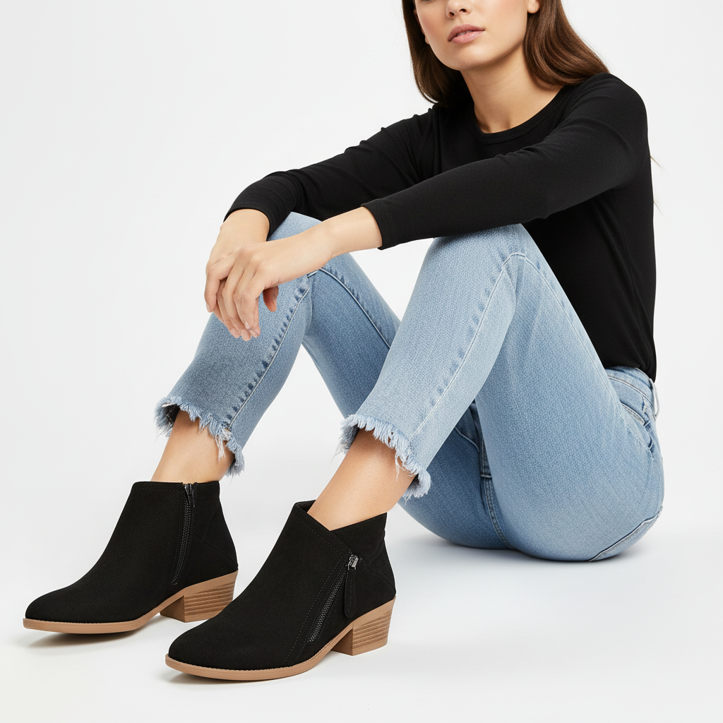 Leren enkellaarsjes met blokhak voor vrouwen