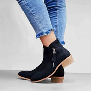 Leren enkellaarsjes met blokhak voor vrouwen