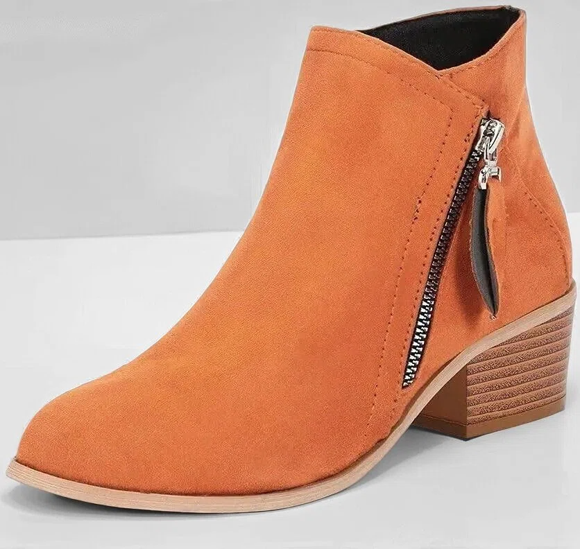 Leren enkellaarsjes met blokhak voor vrouwen