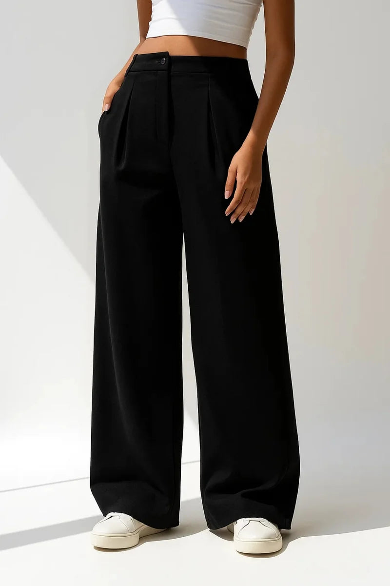 Dames Pantalon met Wijde Pijpen – Hoge Taille en Plooien
