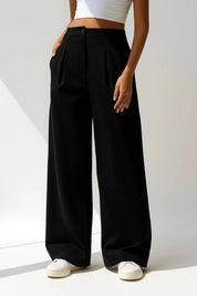 Dames Pantalon met Wijde Pijpen – Hoge Taille en Plooien